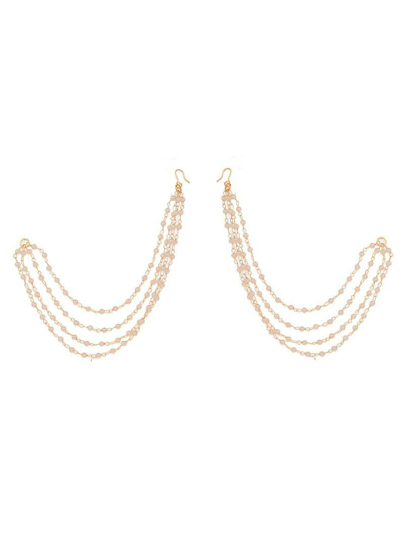 NVR Pearl Studded Classic Gold-Polished 4 Line Ear Chain Ear Cuff | Grocsy