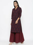 Miravan Women's Cotton Floral Print Straight Kurta Sharara Set | Grocsy