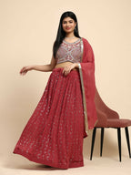 Red Georgette Embroidered Lehenga choli with Dupatta - Dhara | Grocsy