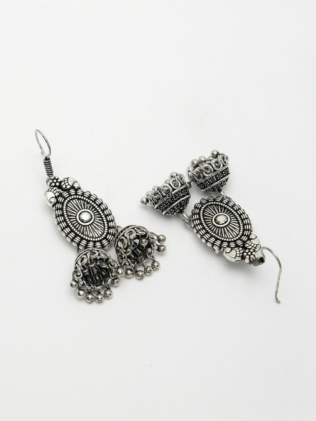 NVR Women's Silver-Plated Choke Oxidized Necklace with Jhumka Earrings | Grocsy