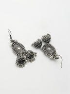 NVR Women's Silver-Plated Choke Oxidized Necklace with Jhumka Earrings | Grocsy