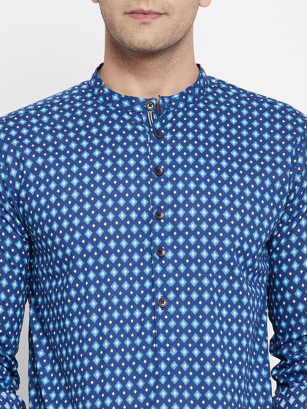 Even Apparels Blue Men's Pure Cotton Kurta With Band Collar | Grocsy