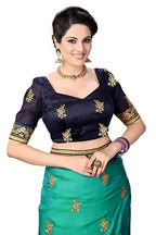 Sarvadarshi Fashion Women's Blue Barfi Silk Heavy lace Embroidery work Saree With blouse piece | Grocsy