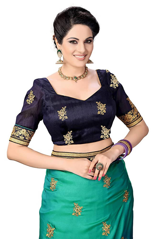 Sarvadarshi Fashion Women's Blue Barfi Silk Heavy lace Embroidery work Saree With blouse piece | Grocsy