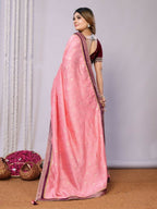 Pink Tusser Silk Zari And Sequins Embroidery Saree - Norita Saumya | Grocsy