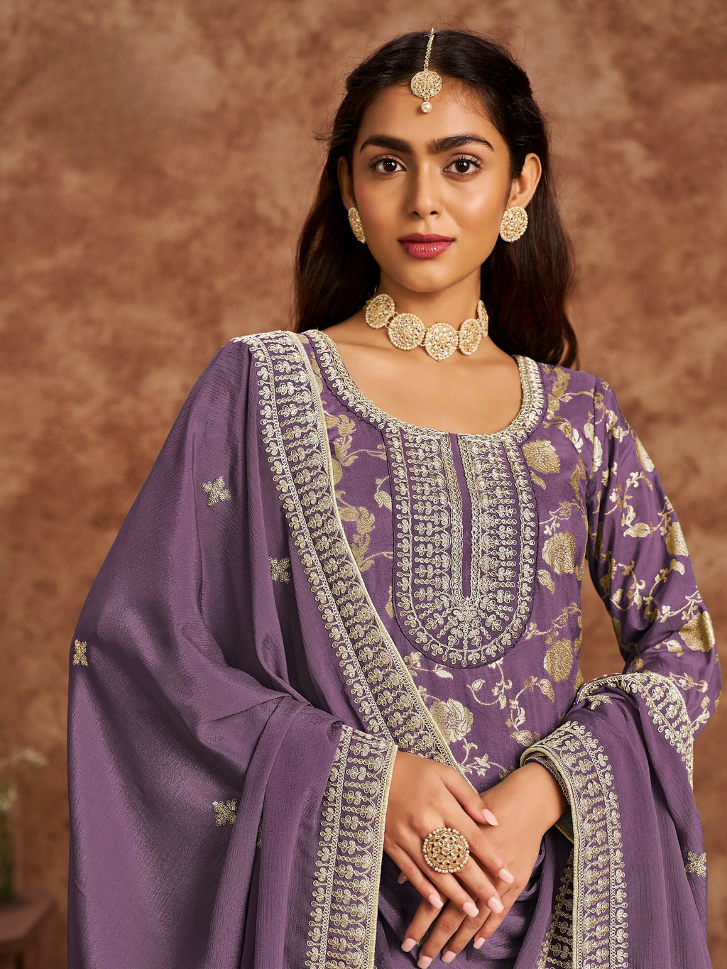 Anaita Purple Premium Dolla Jacquard Embroidered Stitched Salwar Suit | Grocsy