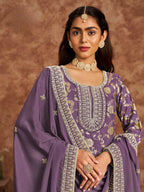 Anaita Purple Premium Dolla Jacquard Embroidered Stitched Salwar Suit | Grocsy