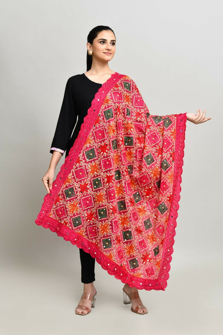 Joban Fashion Multi Color Cotton Embroidery Work Phulkari Dupatta | Grocsy