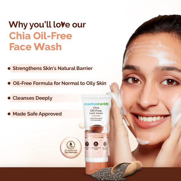 Mamaearth Chia Oil-Free Face Wash with Chia Seed & Ceramides for Normal to Oily Skin | Grocsy