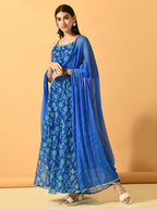 Myshka Women's Blue Festive Flared Anarkali Kurta With Dupatta sets | Grocsy
