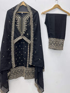 Teeya Creation Black Color Faux Georgette Embroidery Work Party Wear Salwar Suit | Grocsy