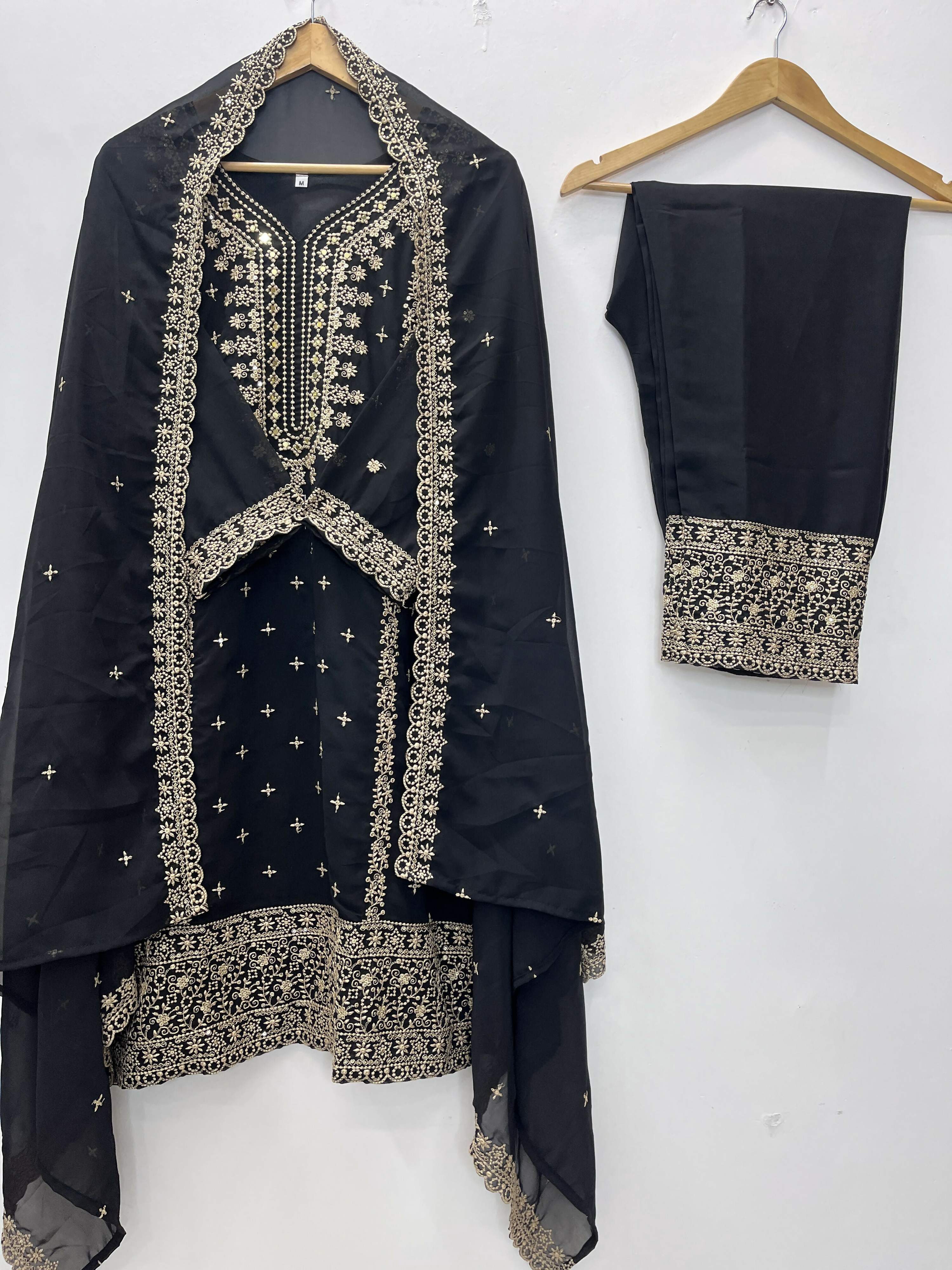 Teeya Creation Black Color Faux Georgette Embroidery Work Party Wear Salwar Suit | Grocsy