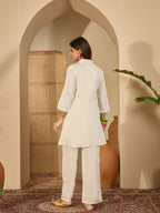 Joban Fashion Women Cream Roman Silk Embroidered Stitched Kurta Set | Grocsy