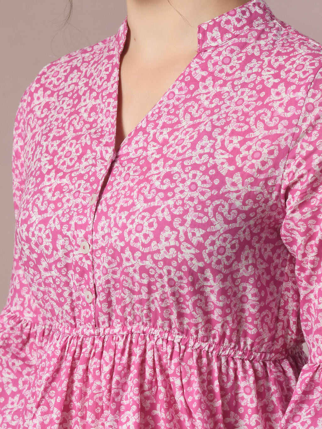 Myshka Women's Pink Embellished Cotton Gathered Party Empire Top | Grocsy