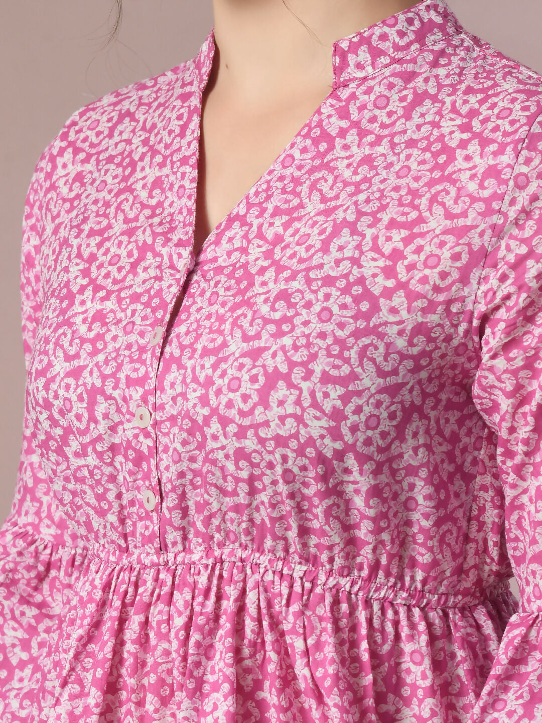 Myshka Women's Pink Embellished Cotton Gathered Party Empire Top | Grocsy