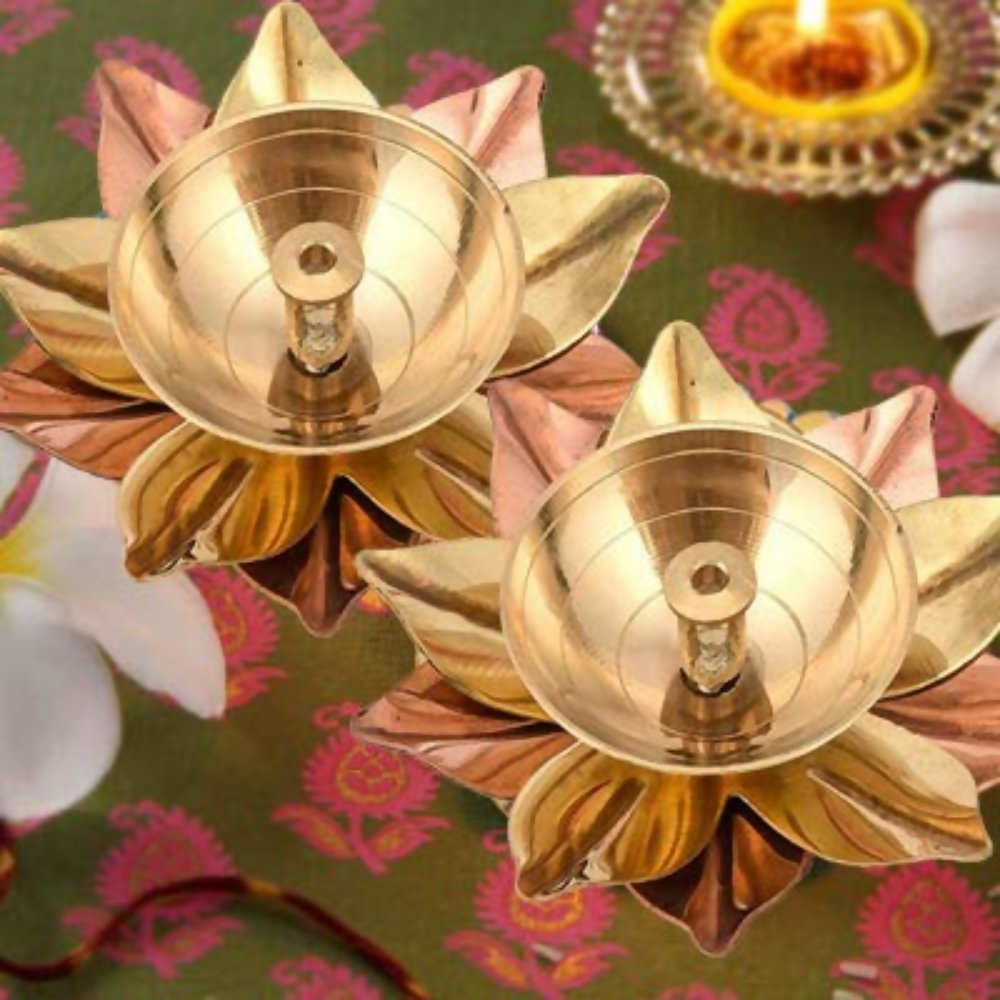 CraftVatika Lotus Shape Decorative Brass Akhand Diya Sets | Grocsy