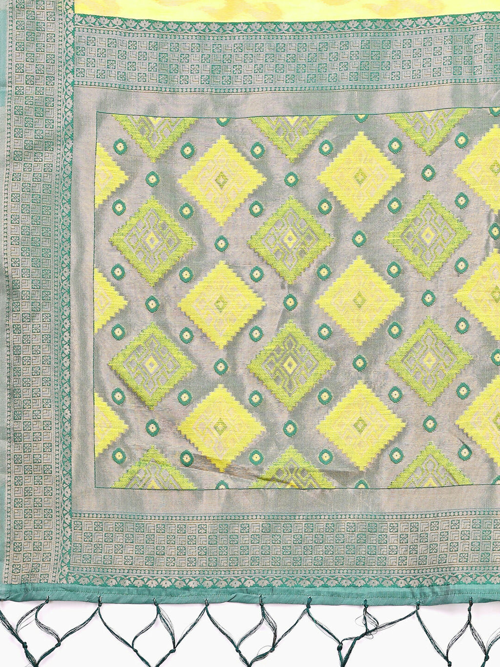 Shree Shyam Fashion Radiant Yellow Linen Cotton Patola Saree - Where Tradition Dances with Elegance | Grocsy