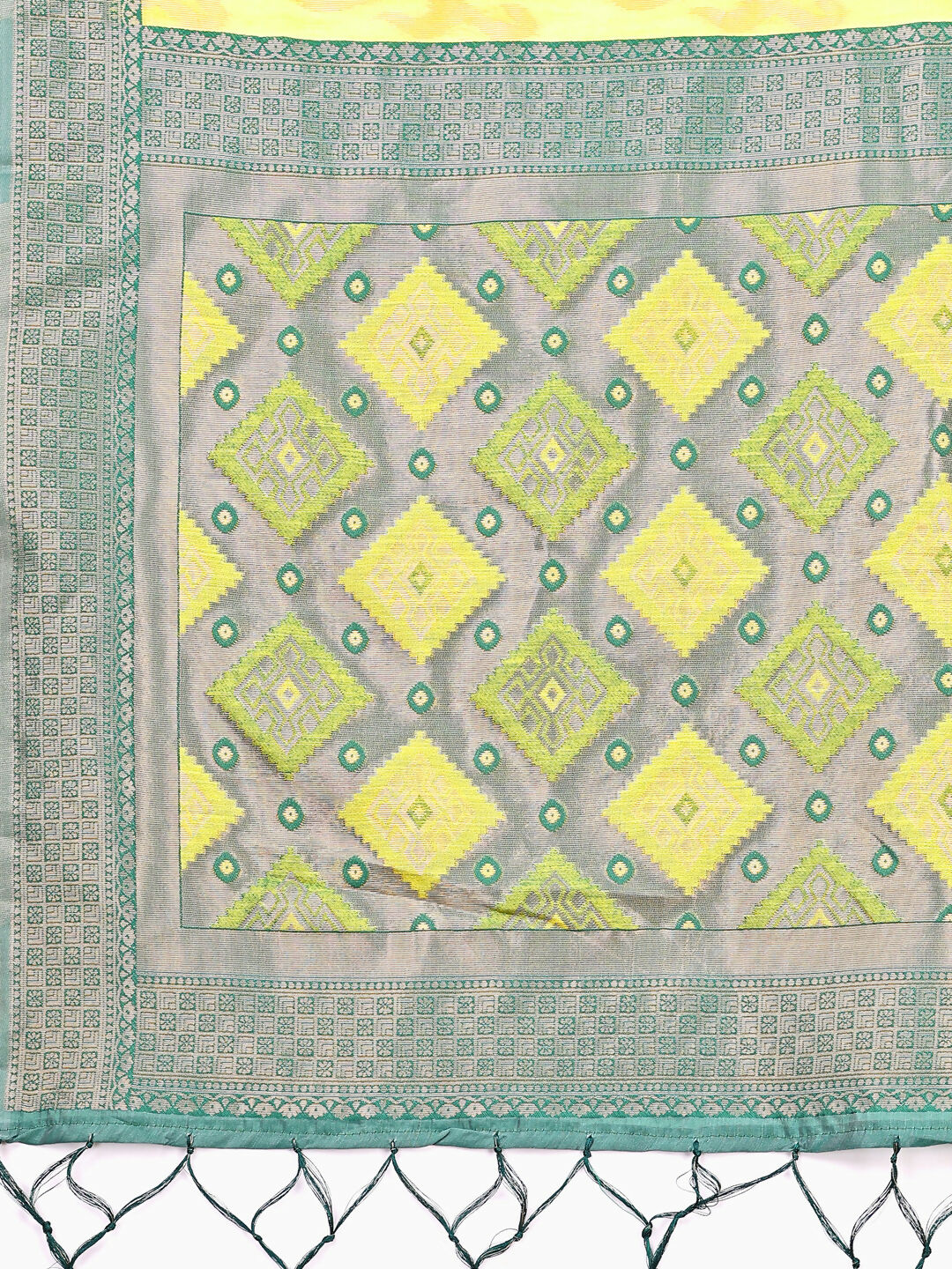 Shree Shyam Fashion Radiant Yellow Linen Cotton Patola Saree - Where Tradition Dances with Elegance | Grocsy