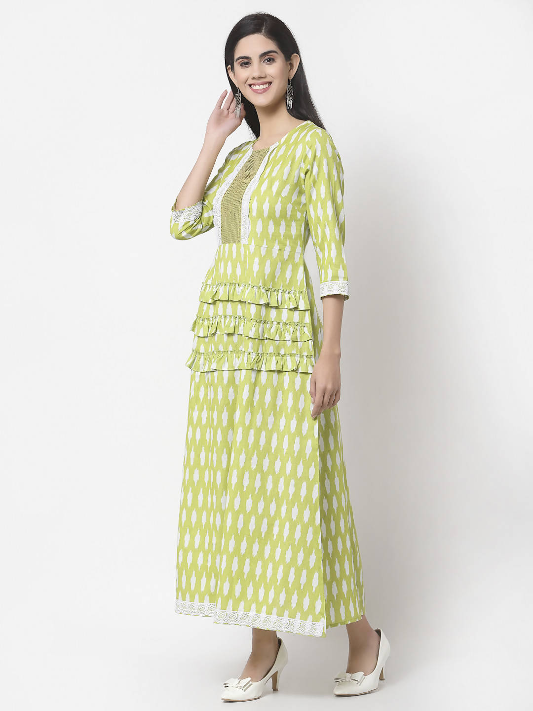 Myshka Women's Pure Cotton Printed 3/4 Sleeve Dress | Grocsy