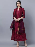 Myshka Women Brown Gold-Toned Anarkali Kurta With Dupatta | Grocsy