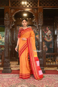 Very Much Indian Handloom Cotton Viscose Ilkal Saree Bright Mustard Yellow With Red Border | Grocsy