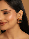 Nuyug 22K Gold Plated Faux Smoky Quartz & Crystal Studded Contemporary Floral Studs | Grocsy