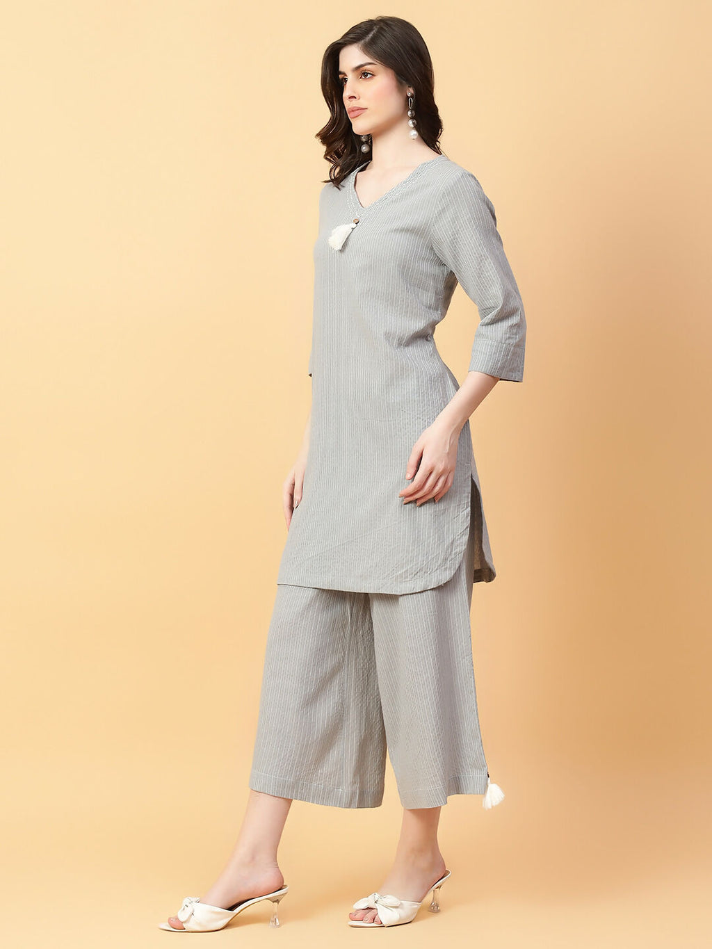Joban Fashion Grey Cotton Khatha & Hand Work Co-ord Set | Grocsy