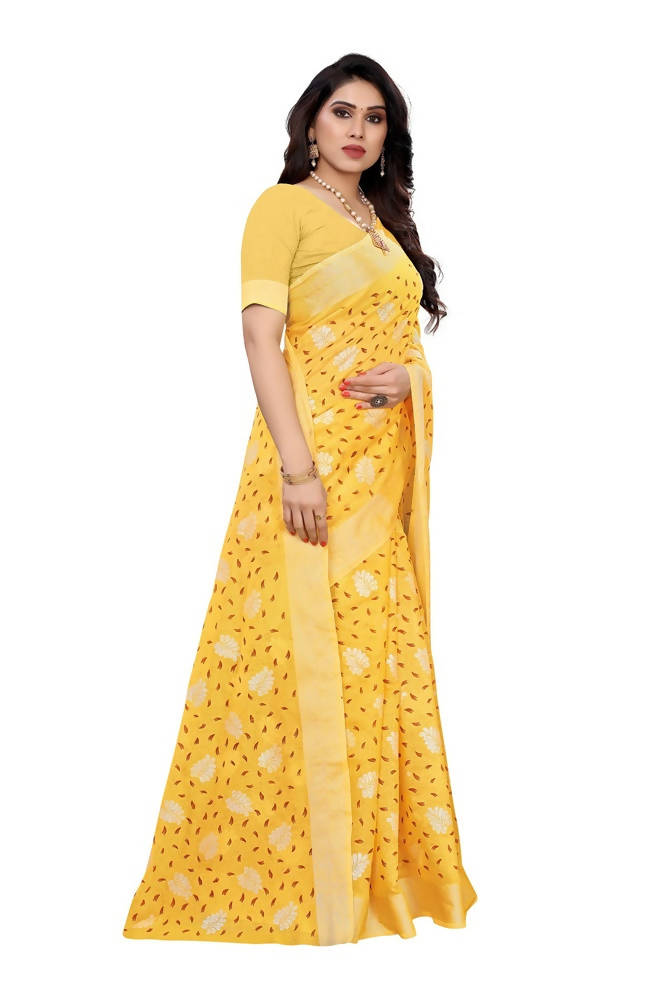 Vamika Yellow Linen Zari Border Saree | Grocsy