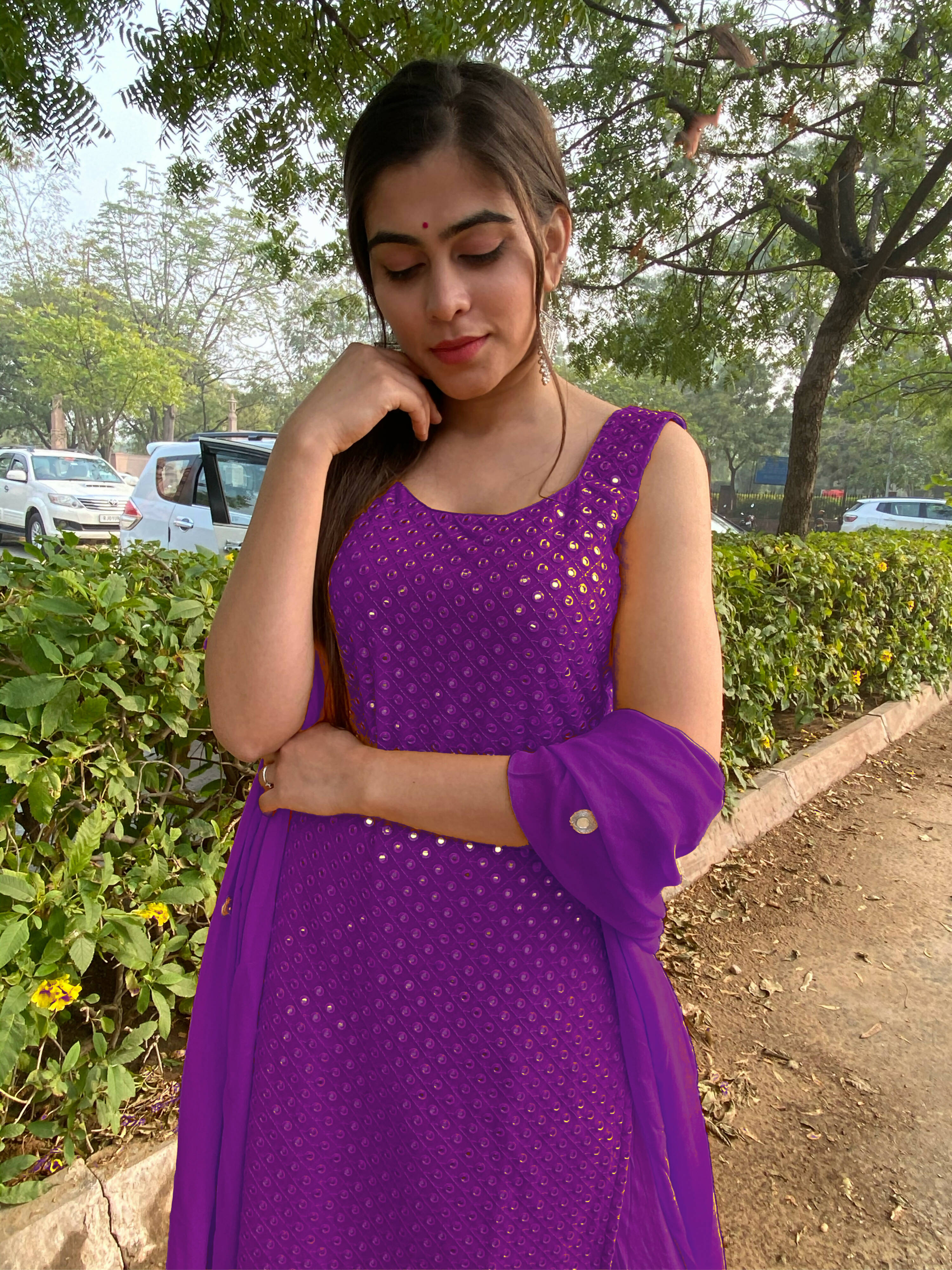Partywear Designer Purple Georgette Palazzo Suit - Anbazaar | Grocsy
