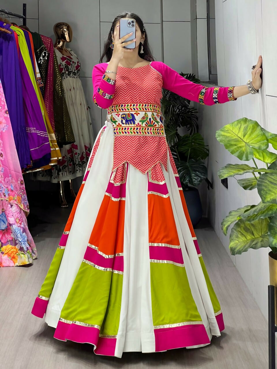 Yash Enterprise Multicolor Rayon Cotton Embroidery Semi Stitched Navratri Chaniya Choli | Grocsy