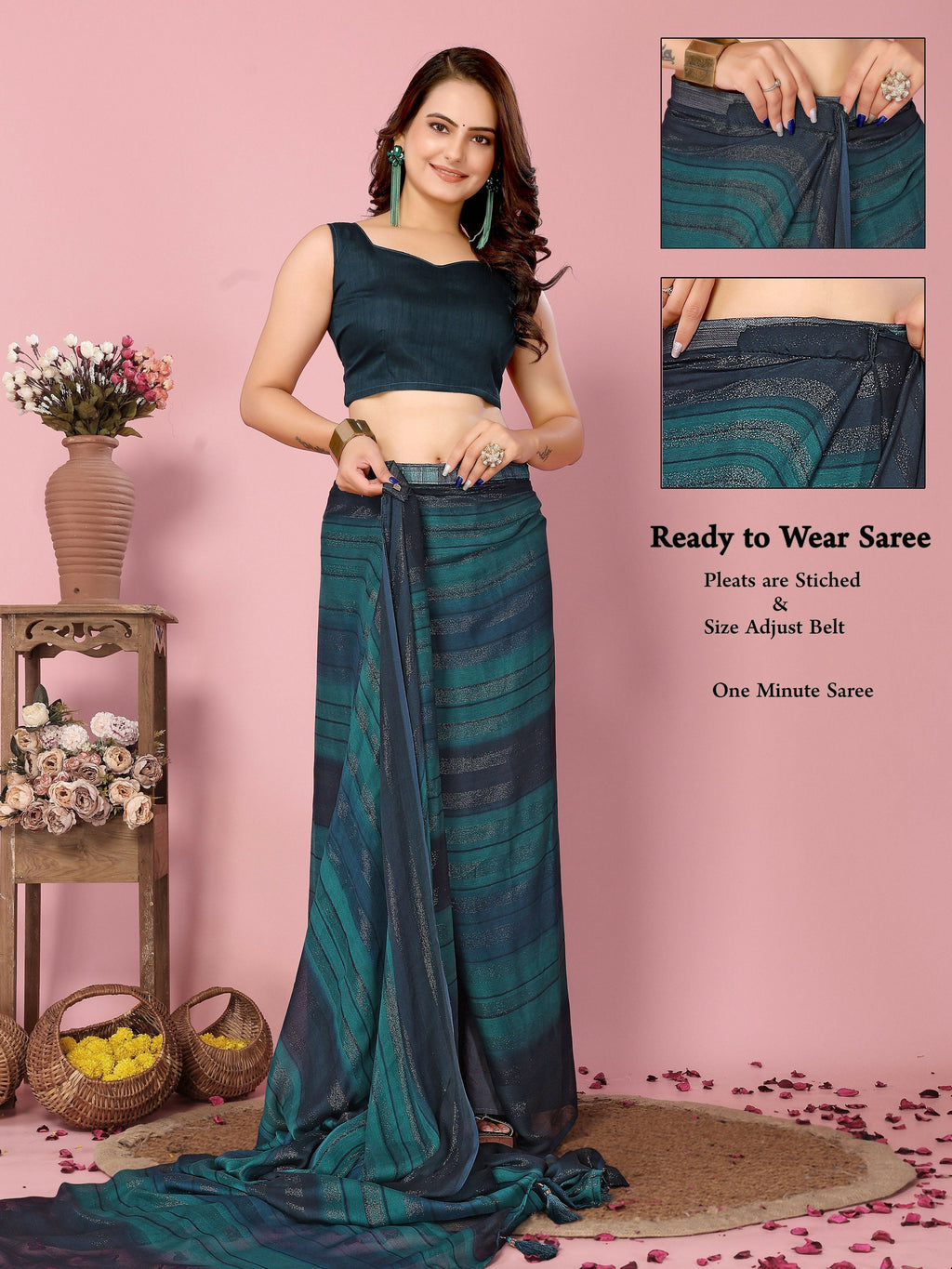 Attractive These Party Wear Ready To Wear Saree - Blue | Grocsy