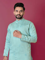 Men's Sky Blue Silk Handwork Men's Kurta Pajama by Infinity Export | Grocsy