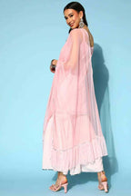 Ahalyaa Women Pink Colour Crepe Silver Foil Printed Kurta Sharara Set | Grocsy
