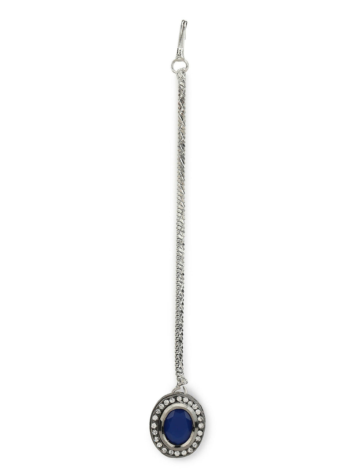 Women's Blue Silver-Toned Kundan Studded Maang Tikka - Ruby Raang | Grocsy