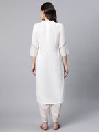 Ahalyaa Women Offwhite Pure Cotton Printed Kurta With Trousers | Grocsy