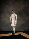 Off White Aqua Hand Embroideried Indowestern Sherwani by Hilo Design | Grocsy