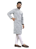 Anaita Grey Lucknowi Work Silk Straight Kurta | Grocsy