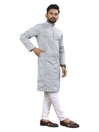 Anaita Grey Lucknowi Work Silk Straight Kurta | Grocsy