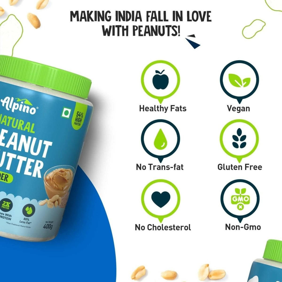 Alpino Natural Peanut Butter Powder Unsweetened | Grocsy