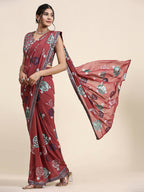 Peach Pure Georgette Sequence work Ready to wear Saree with stitched Blouse - Nirvana | Grocsy