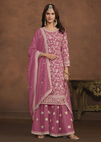 Faux Georgette Pink Embroidered Festive Salwar Suit - Emponline | Grocsy