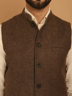 Even Apparels Pure Wool Nehru Jacket - Brown | Grocsy