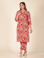 Aramya Red Soft Cotton Floral Print Panelled Kurta Set for Women | Grocsy
