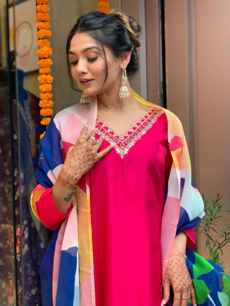 Partywear Designer Tameta Viscos Chanderi Stitched Suit With Dupatta - Tanisha | Grocsy
