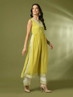 Myshka Women's Yellow Solid Georgette Anarkali Party Kurta Set | Grocsy