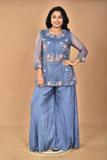 Morchari Women And Hand Embroidery Palazzo Set-Grey | Grocsy