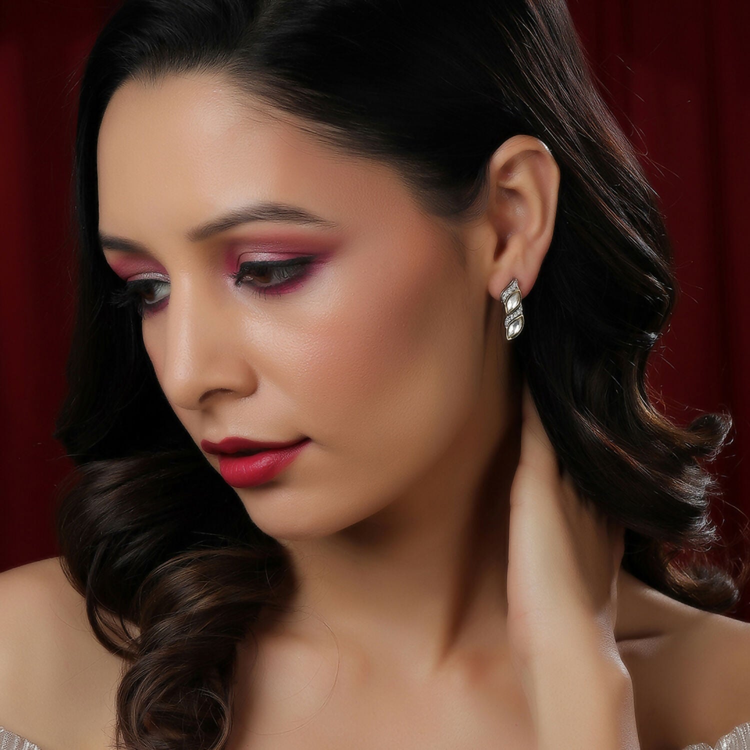 Boat Shaped Earrings with Diamond in Gold (Silver) - Ruby Raang | Grocsy