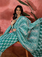 Joban Fashion Printed Teal Pure Cotton Kurta Set | Grocsy