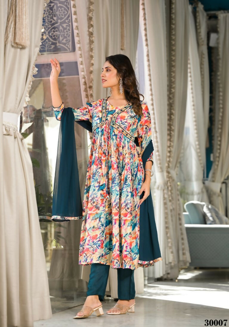 Designer Stylish Multi Slim Georgette Stitched Suit With Dupatta - Kiyara | Grocsy