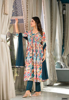 Designer Stylish Multi Slim Georgette Stitched Suit With Dupatta - Kiyara | Grocsy
